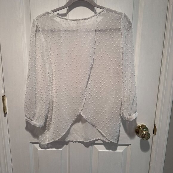 UO Pins and Needles White Sheer Polka Dot Blouse with Open Back - Size Large - Picture 2 of 4